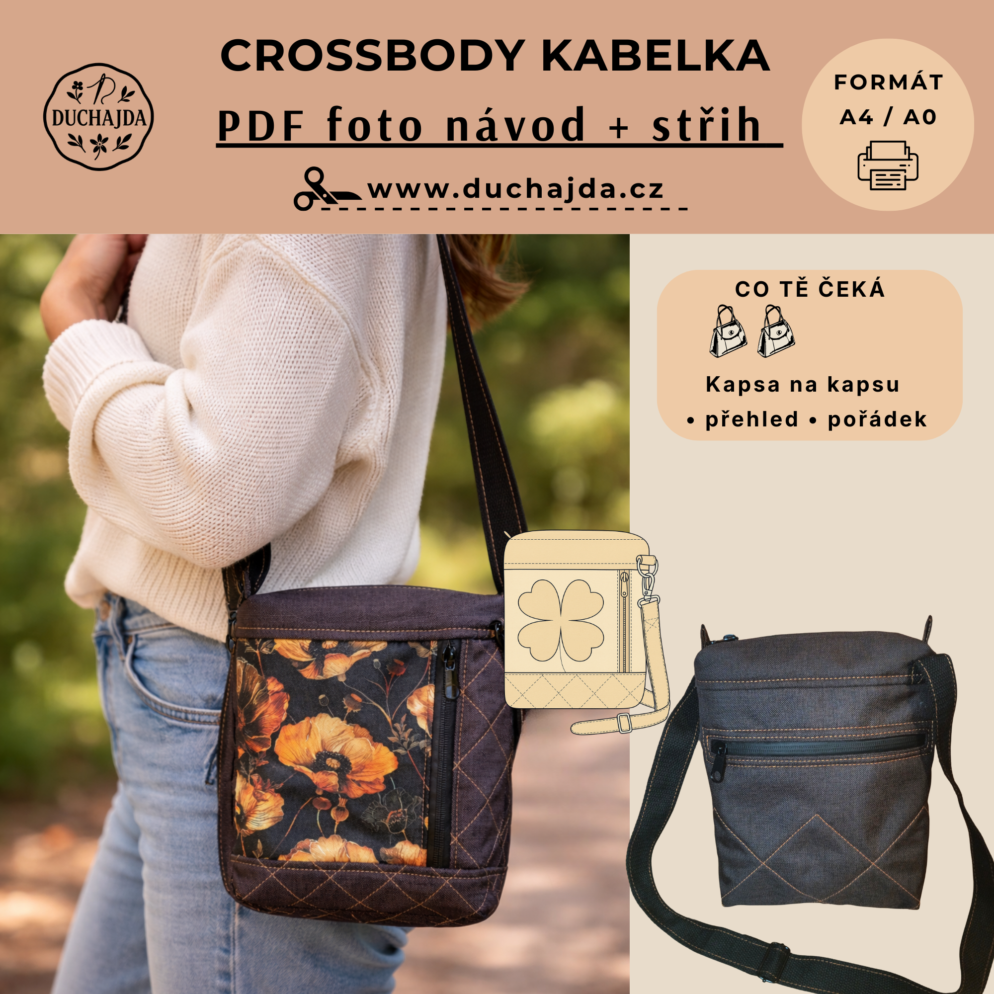 Crossbody kabelka / PDF střih a fotonávod