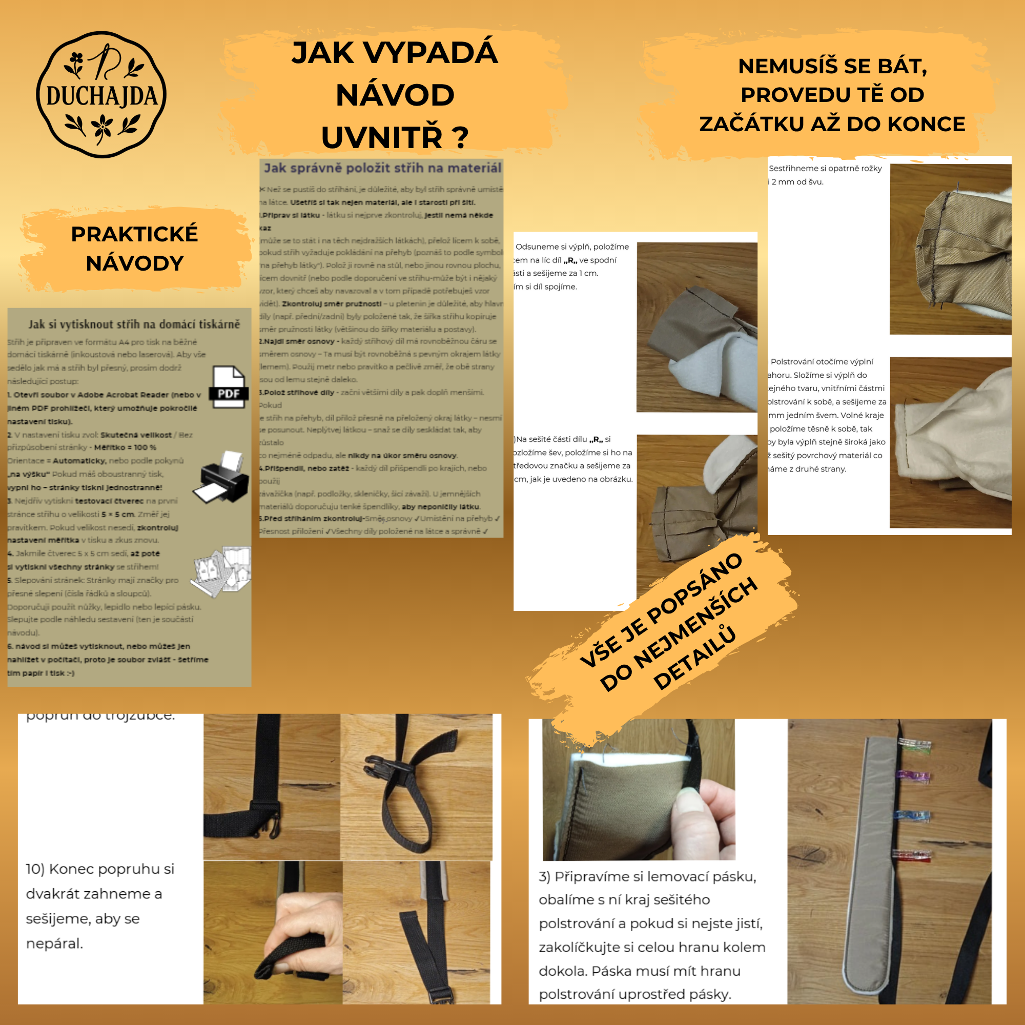 PDF střih na polstrované popruhy. Dvě varianty