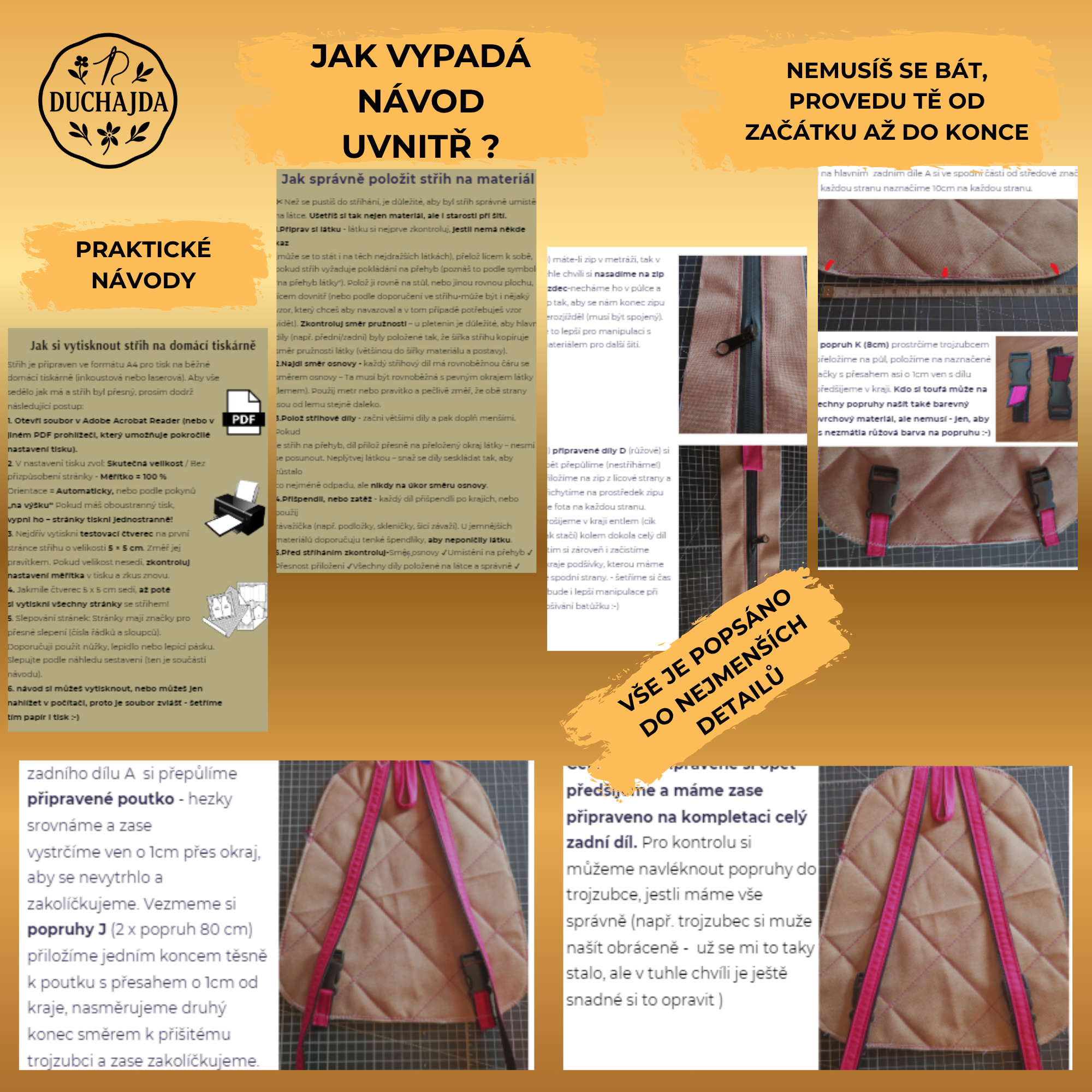 návod krok za krokem se střihem na Dětský batoh na hračku 