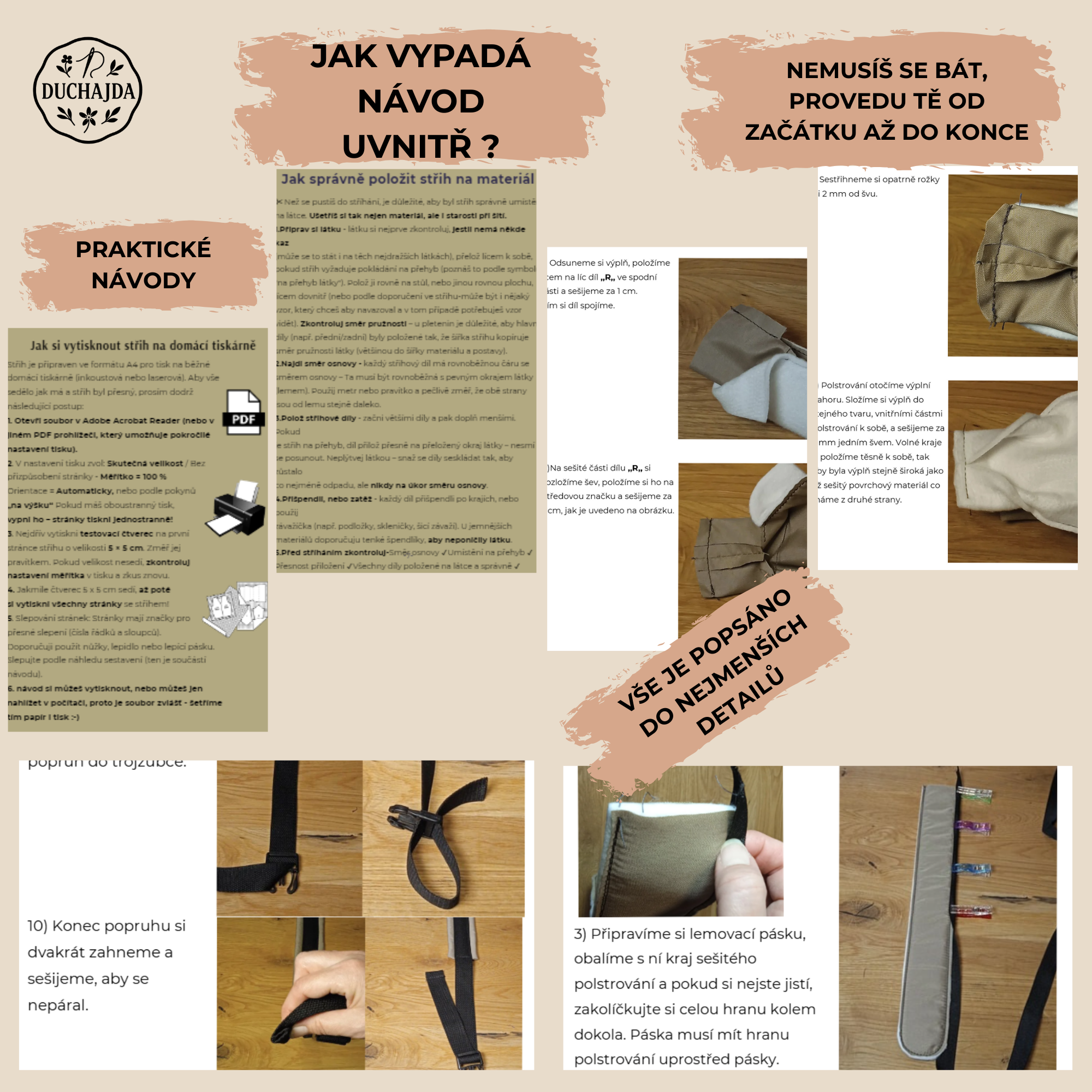 2x polstrovaný nastavitelný ramenní popruh / PDF střih a fotonávod