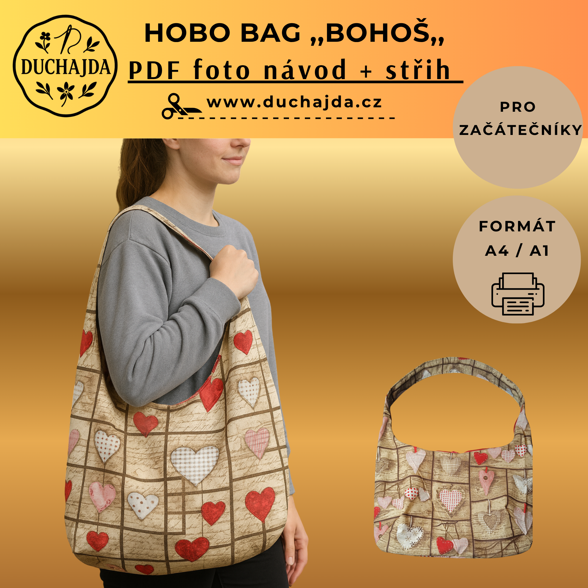 PDF střih hobo bag ,,BOHOŠ,, ležérní boho styl, snadné šití / DUCHAJDA