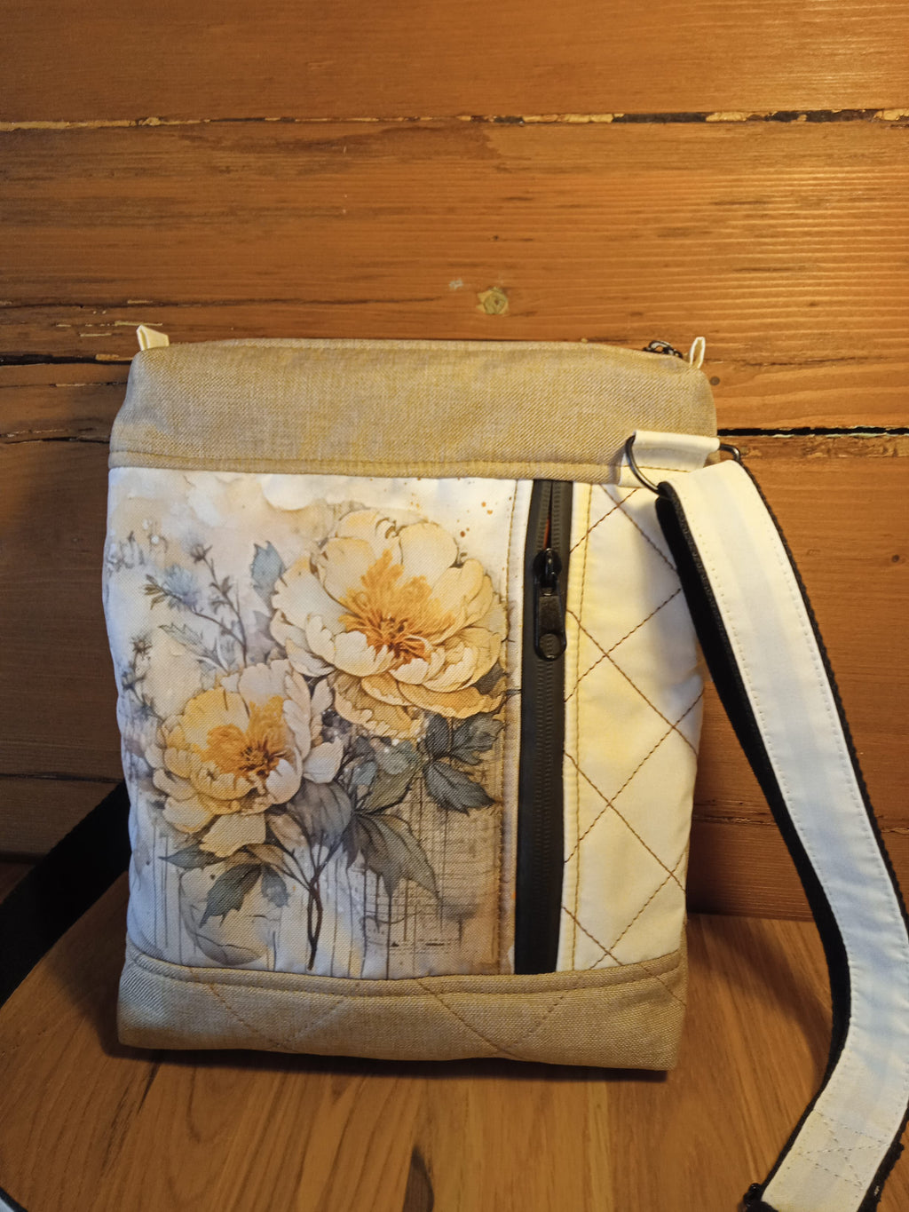 CROSSBODY KABELKA béžová ,,ZLATÉ KVĚTY"