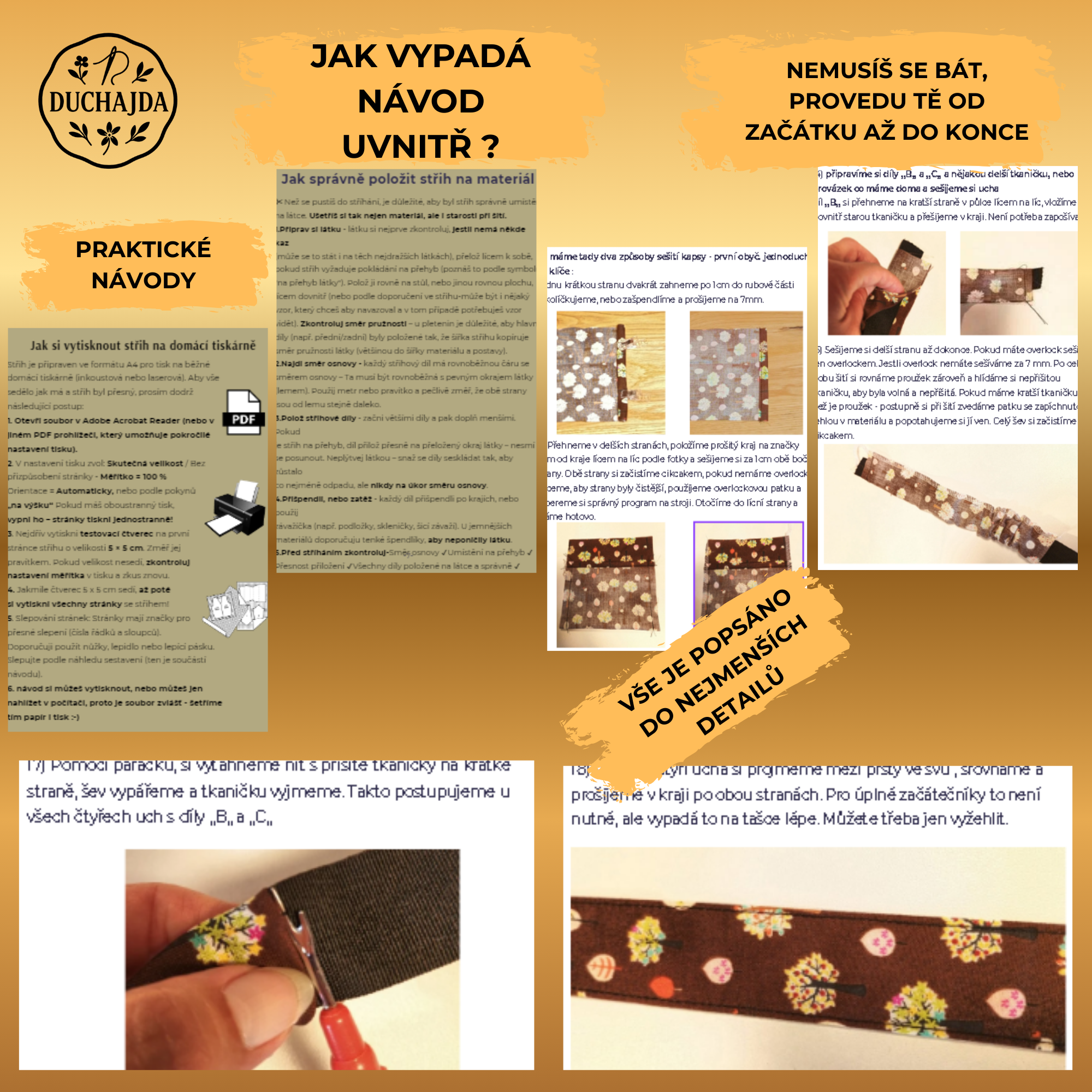 PDF střih a návod krok za krokem na nákupní tašku pro začátečníky