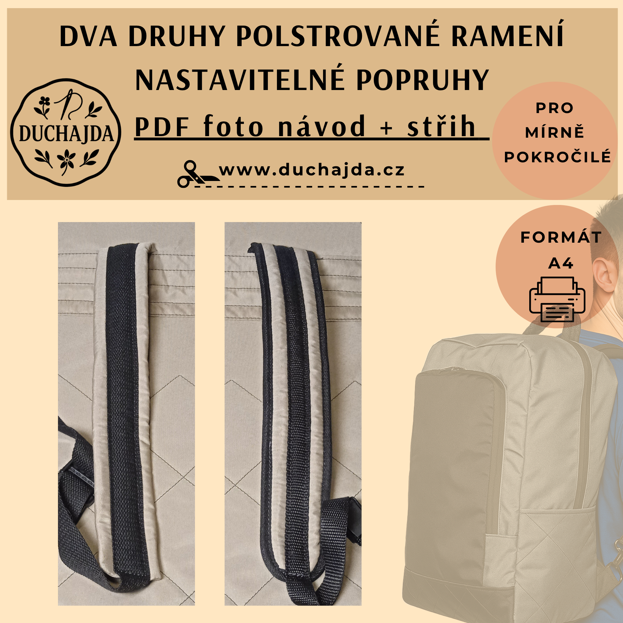 PDF střih na polstrované popruhy. Dvě varianty