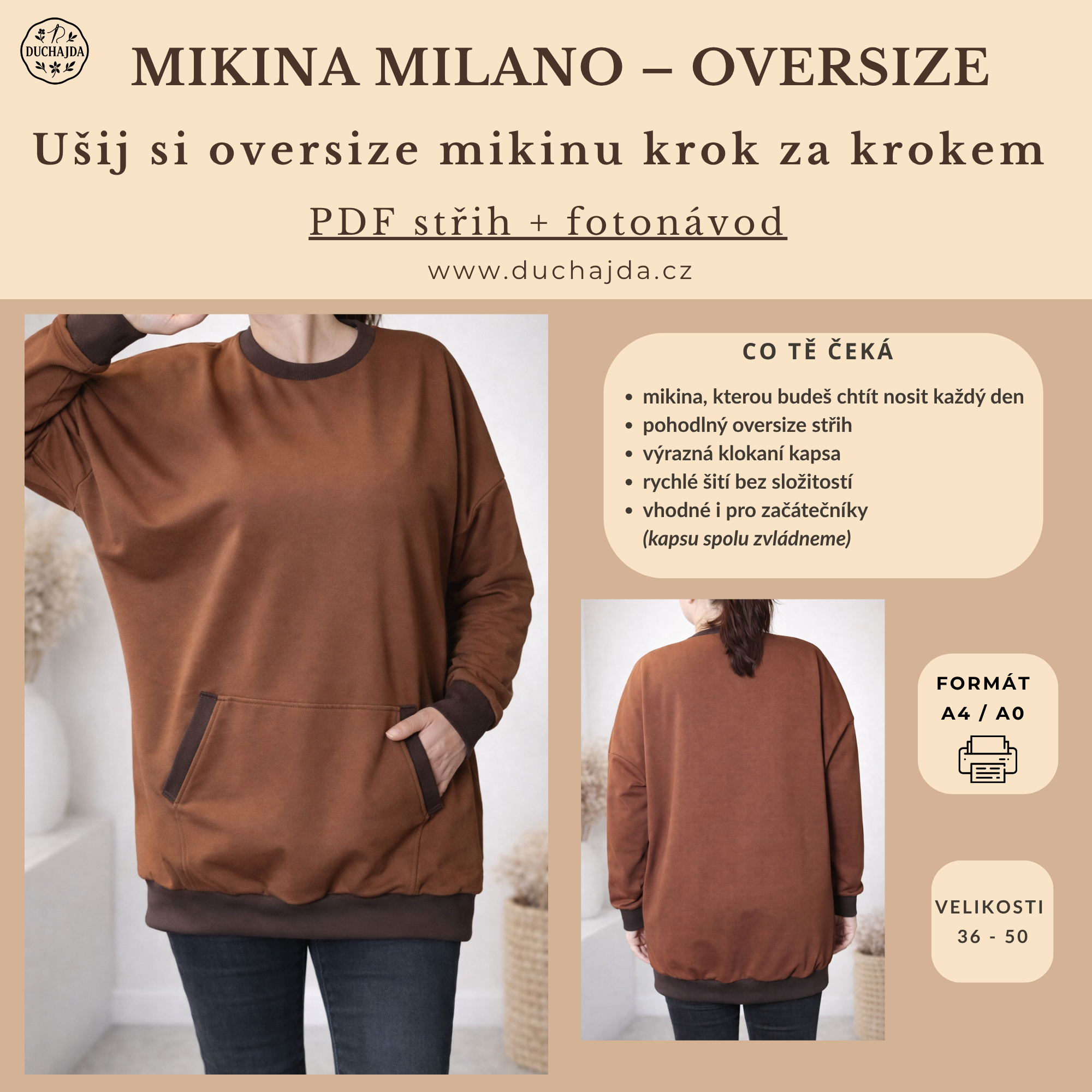 Mikina MILANO OVERSIZE / PDF střih + fotonávod
